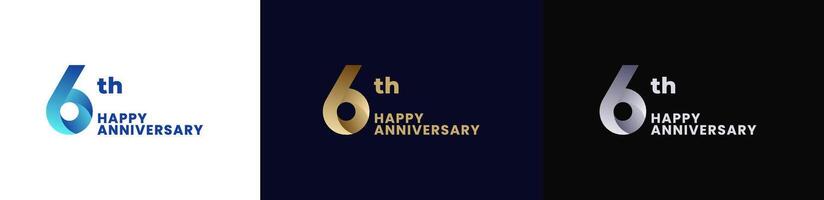 Abstract Twist Logo Anniversary 6th, 6th Happy Anniversary with Colorful Gradient, Luxury Gold and Elegant Silver. Editable file vector