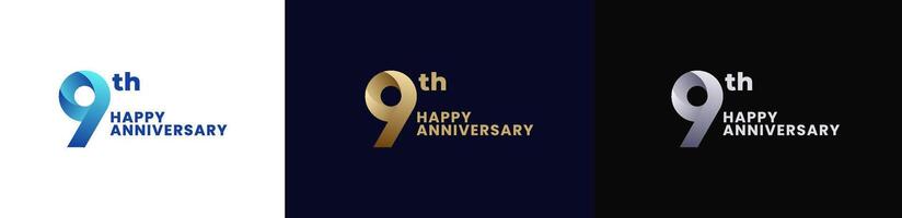 Abstract Twist Logo Anniversary 9th, 9th Happy Anniversary with Colorful Gradient, Luxury Gold and Elegant Silver. Editable file vector