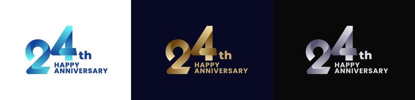 Abstract Twist Logo Anniversary 24th, 24th Happy Anniversary with Colorful Gradient, Luxury Gold and Elegant Silver. Editable file vector