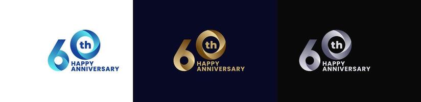 Abstract Twist Logo Anniversary 60th, 60th Happy Anniversary with Colorful Gradient, Luxury Gold and Elegant Silver. Editable file vector
