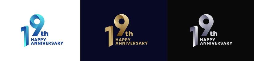 Abstract Twist Logo Anniversary 19th, 19th Happy Anniversary with Colorful Gradient, Luxury Gold and Elegant Silver. Editable file vector