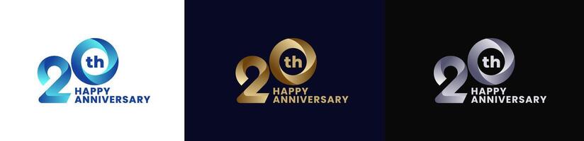 Abstract Twist Logo Anniversary 20th, 20th Happy Anniversary with Colorful Gradient, Luxury Gold and Elegant Silver. Editable file vector