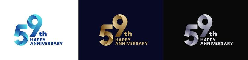 Abstract Twist Logo Anniversary 59th, 59th Happy Anniversary with Colorful Gradient, Luxury Gold and Elegant Silver. Editable file vector