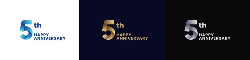 Abstract Twist Logo Anniversary 5th, 5th Happy Anniversary with Colorful Gradient, Luxury Gold and Elegant Silver. Editable file vector