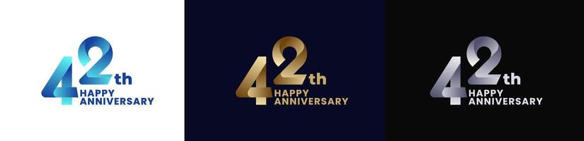 Abstract Twist Logo Anniversary 42th, 42th Happy Anniversary with Colorful Gradient, Luxury Gold and Elegant Silver. Editable file vector