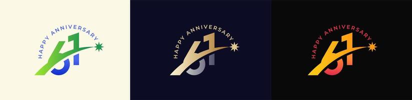 Logo Anniversary with Rising star 61th, 61th Happy Anniversary with Colorful Gradient, Luxury Gold and Silver. vector