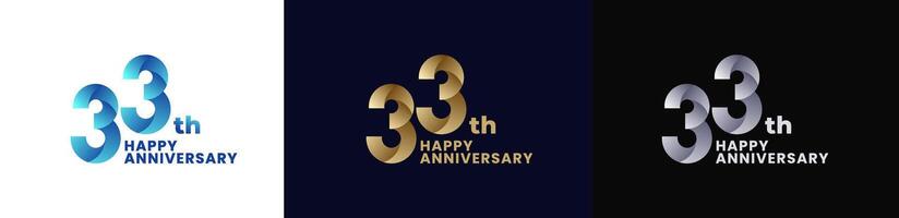 Abstract Twist Logo Anniversary 33th, 33th Happy Anniversary with Colorful Gradient, Luxury Gold and Elegant Silver. Editable file vector