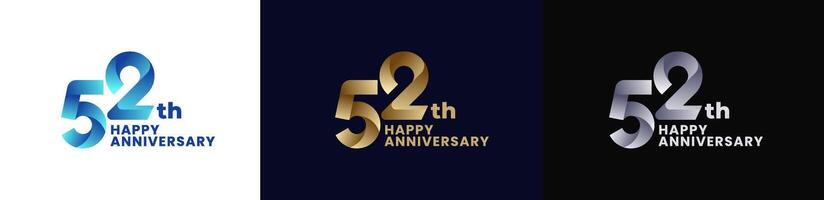 Abstract Twist Logo Anniversary 52th, 52th Happy Anniversary with Colorful Gradient, Luxury Gold and Elegant Silver. Editable file vector