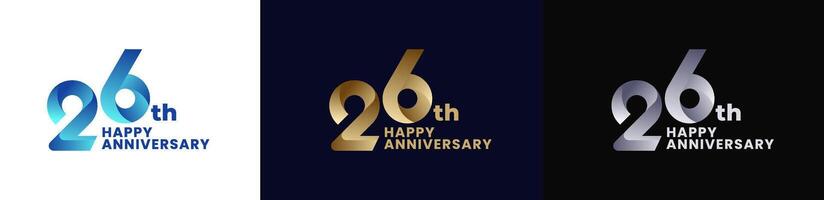 Abstract Twist Logo Anniversary 26th, 26th Happy Anniversary with Colorful Gradient, Luxury Gold and Elegant Silver. Editable file vector