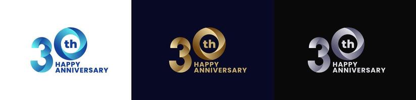 Abstract Twist Logo Anniversary 30th, 30th Happy Anniversary with Colorful Gradient, Luxury Gold and Elegant Silver. Editable file vector