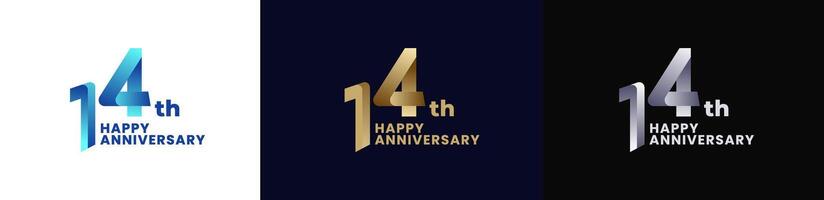 Abstract Twist Logo Anniversary 14th, 14th Happy Anniversary with Colorful Gradient, Luxury Gold and Elegant Silver. Editable file vector
