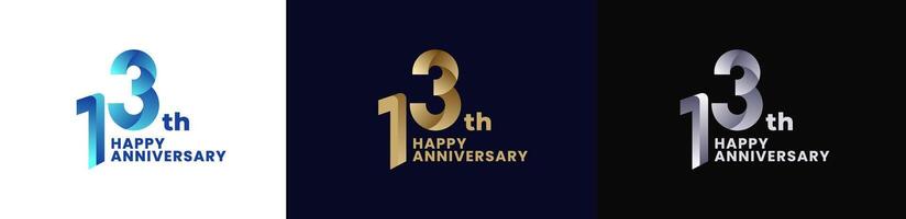 Abstract Twist Logo Anniversary 13th, 13th Happy Anniversary with Colorful Gradient, Luxury Gold and Elegant Silver. Editable file vector