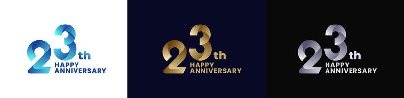 Abstract Twist Logo Anniversary 23th, 23th Happy Anniversary with Colorful Gradient, Luxury Gold and Elegant Silver. Editable file vector