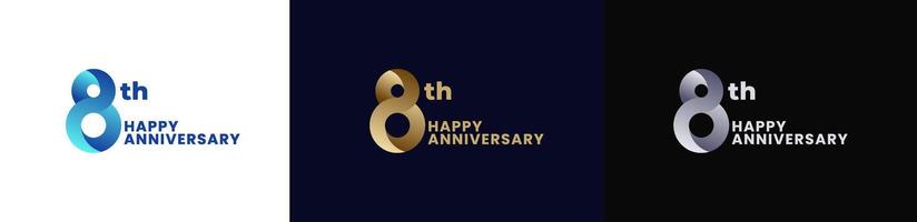 Abstract Twist Logo Anniversary 8th, 8th Happy Anniversary with Colorful Gradient, Luxury Gold and Elegant Silver. Editable file vector