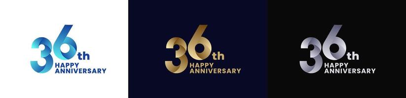Abstract Twist Logo Anniversary 36th, 36th Happy Anniversary with Colorful Gradient, Luxury Gold and Elegant Silver. Editable file vector