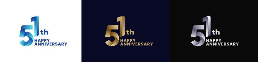 Abstract Twist Logo Anniversary 1st, 1st Happy Anniversary with Colorful Gradient, Luxury Gold and Elegant Silver. Editable file vector