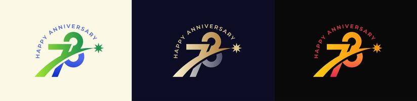 Logo Anniversary with Rising star 73th, 73th Happy Anniversary with Colorful Gradient, Luxury Gold and Silver. vector