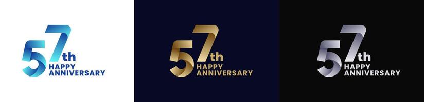 Abstract Twist Logo Anniversary 57th, 57th Happy Anniversary with Colorful Gradient, Luxury Gold and Elegant Silver. Editable file vector