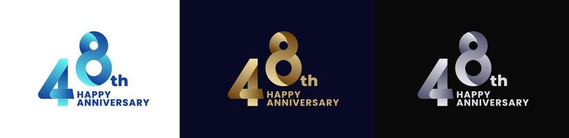 Abstract Twist Logo Anniversary 48th, 48th Happy Anniversary with Colorful Gradient, Luxury Gold and Elegant Silver. Editable file vector