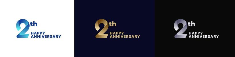 Abstract Twist Logo Anniversary 2nd, 2nd Happy Anniversary with Colorful Gradient, Luxury Gold and Elegant Silver. Editable file vector