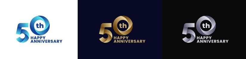 Abstract Twist Logo Anniversary 50th, 50th Happy Anniversary with Colorful Gradient, Luxury Gold and Elegant Silver. Editable file vector