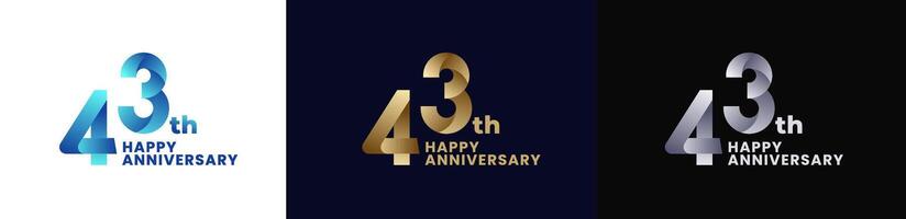 Abstract Twist Logo Anniversary 43th, 43th Happy Anniversary with Colorful Gradient, Luxury Gold and Elegant Silver. Editable file vector