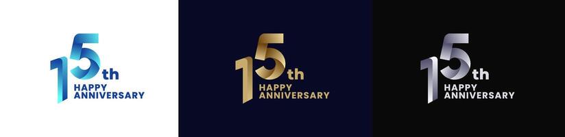Abstract Twist Logo Anniversary 15th, 15th Happy Anniversary with Colorful Gradient, Luxury Gold and Elegant Silver. Editable file vector