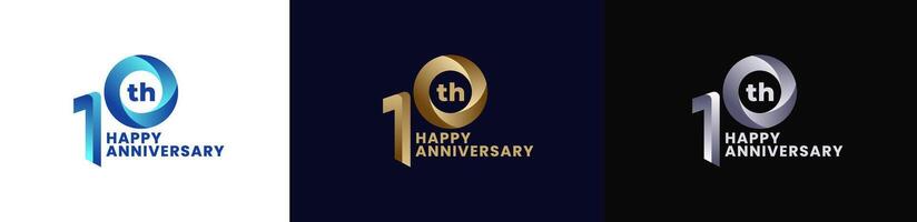 Abstract Twist Logo Anniversary 10th, 10th Happy Anniversary with Colorful Gradient, Luxury Gold and Elegant Silver. Editable file vector