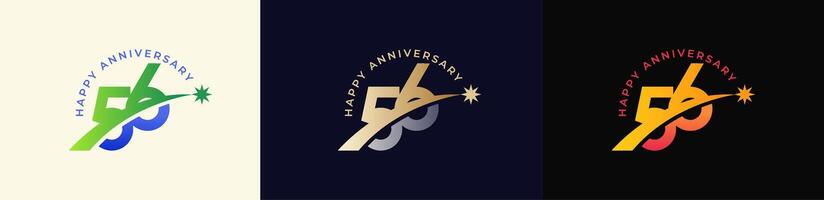 Logo Anniversary with Rising star 56th, 56th Happy Anniversary with Colorful Gradient, Luxury Gold and Silver. vector