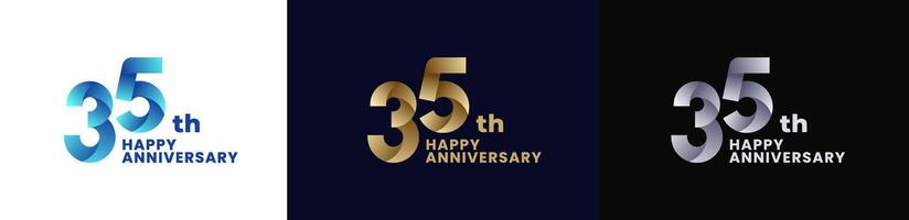 Abstract Twist Logo Anniversary 35th, 35th Happy Anniversary with Colorful Gradient, Luxury Gold and Elegant Silver. Editable file vector