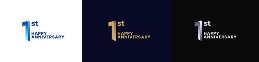 Abstract Twist Logo Anniversary 1st, 1st Happy Anniversary with Colorful Gradient, Luxury Gold and Elegant Silver. Editable file vector