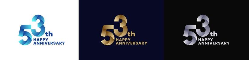 Abstract Twist Logo Anniversary 53th, 53th Happy Anniversary with Colorful Gradient, Luxury Gold and Elegant Silver. Editable file vector