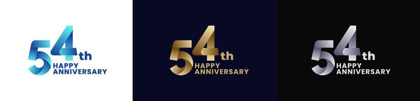 Abstract Twist Logo Anniversary 54th, 54th Happy Anniversary with Colorful Gradient, Luxury Gold and Elegant Silver. Editable file vector