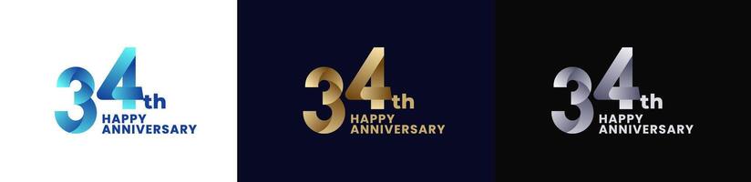Abstract Twist Logo Anniversary 34th, 34th Happy Anniversary with Colorful Gradient, Luxury Gold and Elegant Silver. Editable file vector
