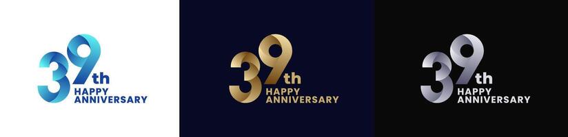Abstract Twist Logo Anniversary 39th, 39th Happy Anniversary with Colorful Gradient, Luxury Gold and Elegant Silver. Editable file vector