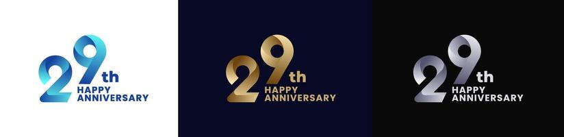 Abstract Twist Logo Anniversary 29th, 29th Happy Anniversary with Colorful Gradient, Luxury Gold and Elegant Silver. Editable file vector