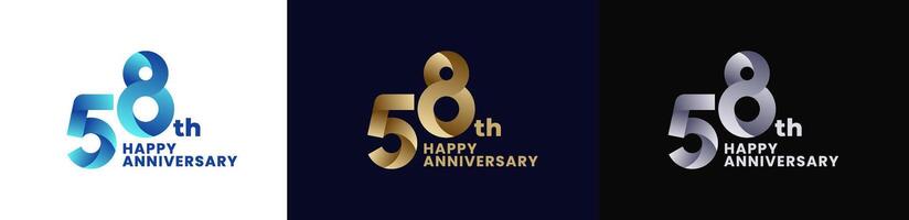 Abstract Twist Logo Anniversary 58th, 58th Happy Anniversary with Colorful Gradient, Luxury Gold and Elegant Silver. Editable file vector