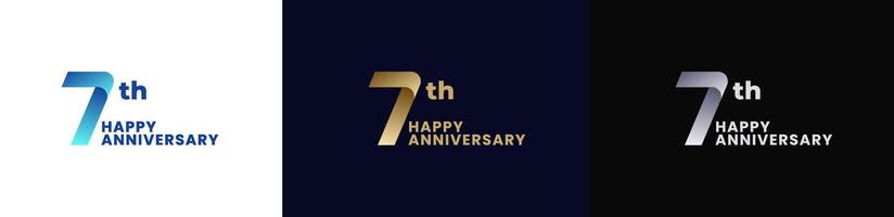 Abstract Twist Logo Anniversary 7th, 7th Happy Anniversary with Colorful Gradient, Luxury Gold and Elegant Silver. Editable file vector