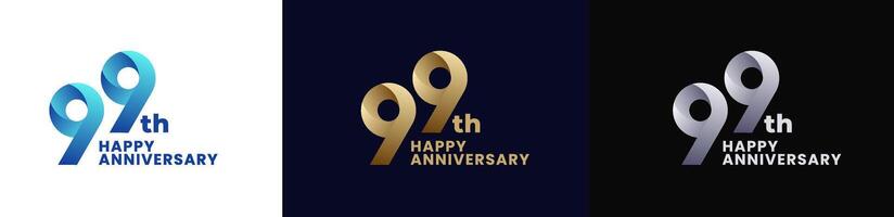 Abstract Twist Logo Anniversary 99th, 99th Happy Anniversary with Colorful Gradient, Luxury Gold and Elegant Silver. Editable file vector