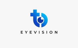 Logo alphabet T and Eye Vision. Digital, visual with modern and minimalist concept. Editable file. vector