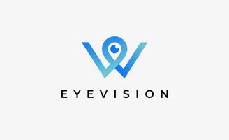 Logo alphabet W and Eye Vision. Digital, visual with modern and minimalist concept. Editable file. vector