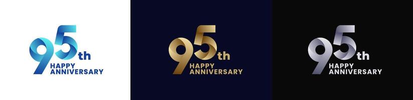 Abstract Twist Logo Anniversary 95th, 95th Happy Anniversary with Colorful Gradient, Luxury Gold and Elegant Silver. Editable file vector