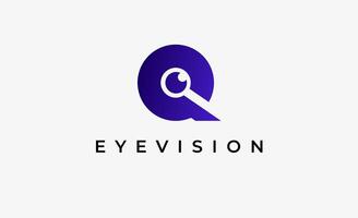 Logo Letter Q and Eye Vision. Digital, visual with modern and minimalist concept. Editable file. vector