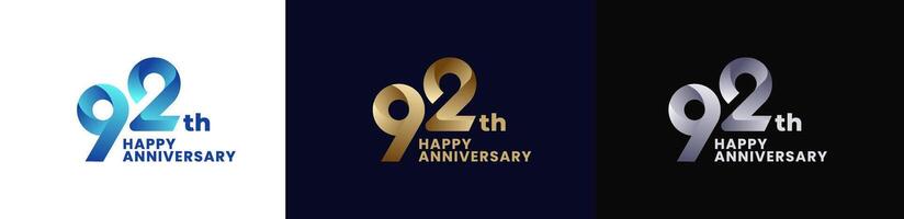 Abstract Twist Logo Anniversary 92th, 92th Happy Anniversary with Colorful Gradient, Luxury Gold and Elegant Silver. Editable file vector