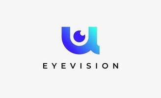 Logo alphabet U and Eye Vision. Digital, visual modern minimalist concept. Editable file. vector