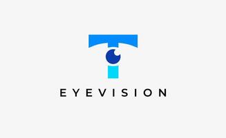 Logo Letter T and Eye Vision. Digital, visual modern and minimalist concept. Editable file. vector