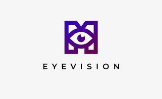 Logo Initial M and Eye Vision. Digital, visual with modern and minimalist concept vector
