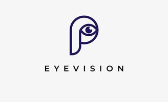 Logo Letter P and Eye Vision. Digital, visual with modern and minimalist concept. Editable file. vector