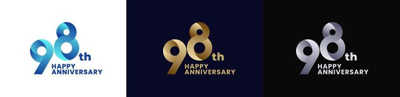 Abstract Twist Logo Anniversary 98th, 98th Happy Anniversary with Colorful Gradient, Luxury Gold and Elegant Silver. Editable file vector