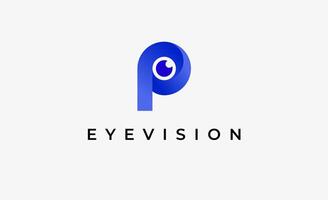 Logo Letter P and Eye Vision. modern and minimalist concept. Editable file. vector